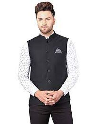 Plain Men'S Party Wear Cotton Black Waist Coat 