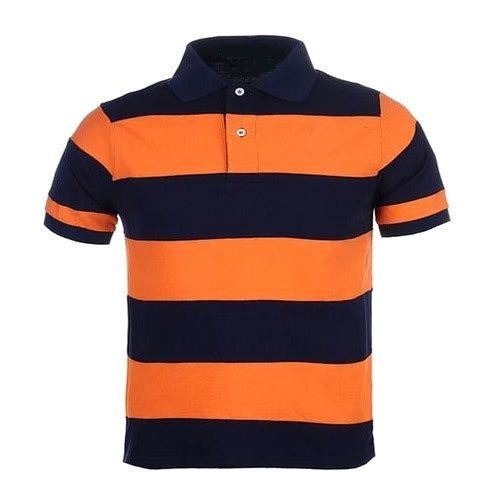 Orange And Black Striped Boys T Shirt For Casual Wear Comfortable Fit