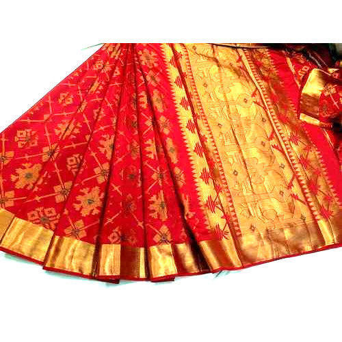 लाल गोल्डन बॉर्डर सिल्क साड़ी