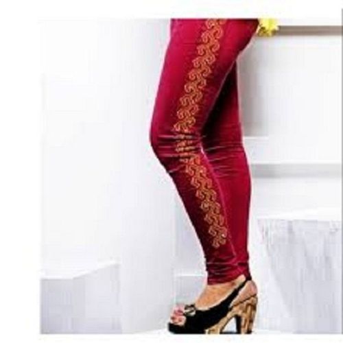 Indian Casual Wear Red Printed Cotton Leggings For Ladies