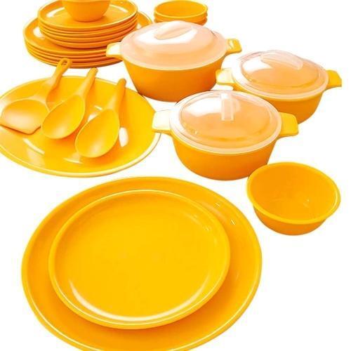 Unbreakable And Plain Plastic Utensil Set With Bowl, Spoon, Plate