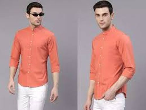 Men'S Casual Long Sleeve Mandarin Collar Orange Shirt Age Group: Above 18  at Best Price in Baripada | Kalinga City