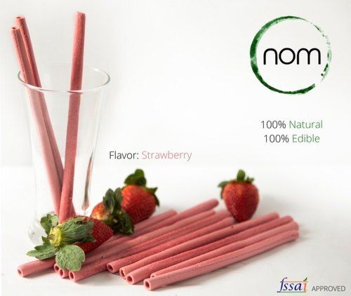 Strawberry And Rose Flavoured Edible Drinking Straw (100 Pieces Pouch) Fat Contains (%): 0.4 Grams (G)