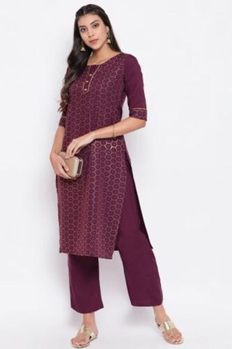  Beautiful Printed Purple Kurti And Palazzo Set 