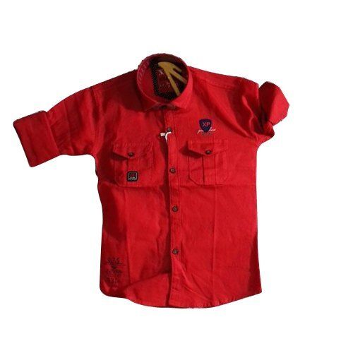 Blue Full Sleeves Cotton Red Plain Cargo Shirt