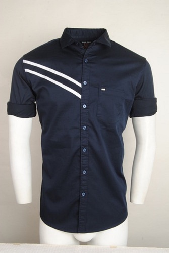 ब्लू हाफ स्लीव कॉलर नेक ब्लैक कैज़ुअल कॉटन शर्ट