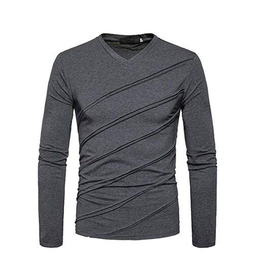 Cotton-Blend Black Pause Grey Solid Round Neck Body Fit Full Sleeve Mens T-Shirt Gender: Male