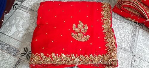 Red Prined Bareilly Fancy Soft Lightweight Comfortable Designer Saree