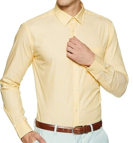 क्विक ड्राई येलो फुल स्लीव प्लेन फॉर्मल कॉटन शर्ट