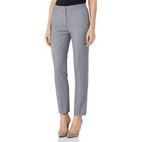 Grey Plain Ladies Check Cotton Trousers Casual Wear Women