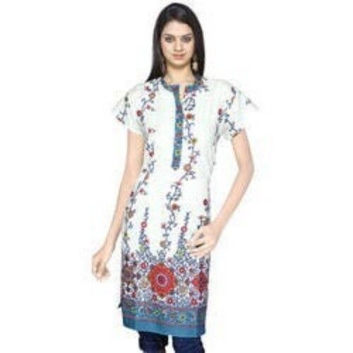 Comfortable Soft Silky Fancy Stylish White Ladies Kurti  Bust Size: 36  Centimeter (Cm)