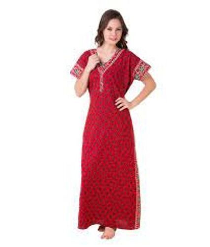 Comfortable To Wear Ladies Red Cotton Nighty