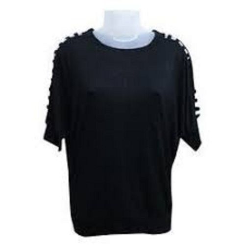 Casual Dress Black Round Neck Cotton Top For Ladies