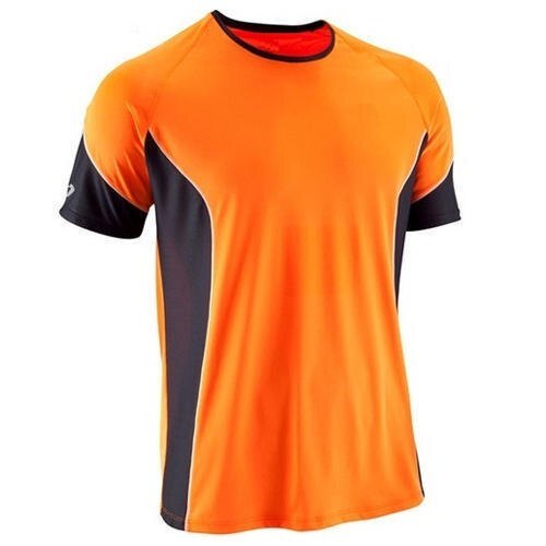 Winter Breathable Skin Friendly Wrinkle Free Orange And Black Plain Half Sleeves Round Neck Cotton T Shirt For Men