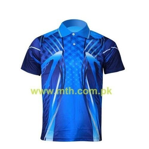 Cotton Breathable Skin Friendly Wrinkle Free Stylish Blue Silver Jersey Mens Sports Collar Neck Half Sleeves T Shirt 