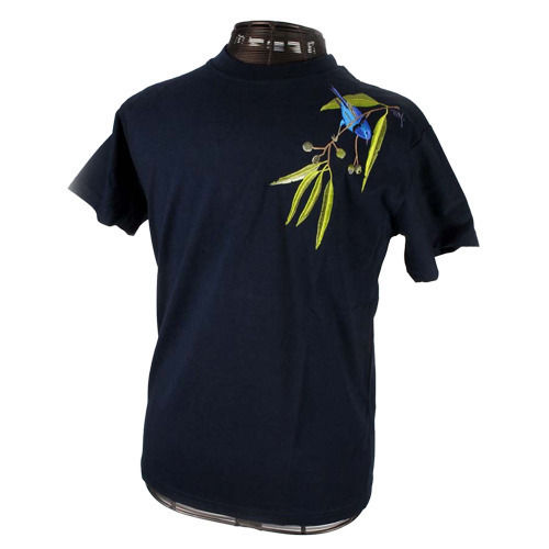 Royal Blue Simply Embroidered Half Sleeves Round Neck Cotton T Shirt For Men Gender: Female