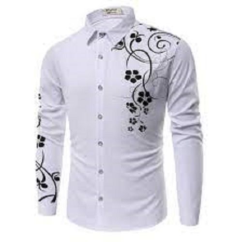 Full Sleeves White Color With Design Printed For Party And Casual Wear