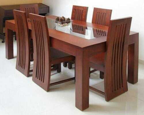 Indian Style Brown Teak 6 Seater Wooden Attractive Rectangle Dining Set No Assembly Required