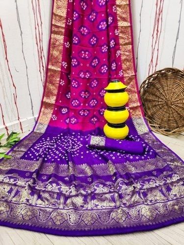 Rain Purple Party Wear Silk Ladies Saree With Blouse Piece Set