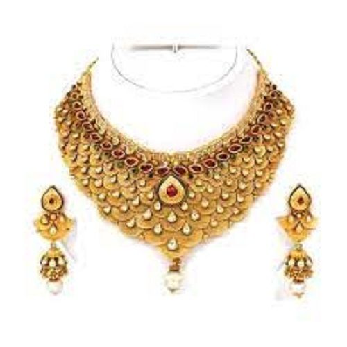 Artificial Golden Designer, Beautiful Necklace Set With Attractive Long Earings For Women  Gender: Women'S