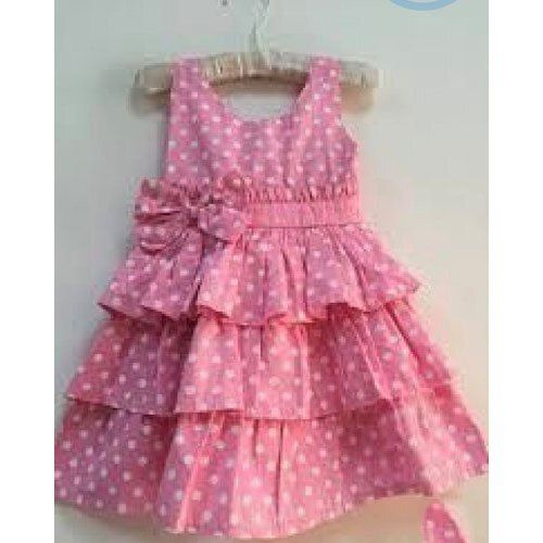 Breathable Modern Wear Sleeveless Pink Printed Cotton Frock For Kids