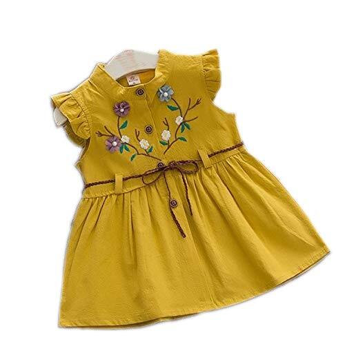 Girls Party Wear Sleevelesss Round-Neck Yellow Cotton Embroidered Frock Age Group: Kids