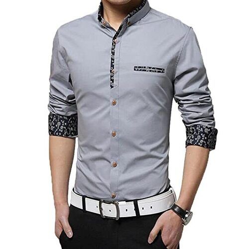 Breathable Mens Casual Wear Regular Fit Full Sleeves Grey 100% Cotton Plain Shirt