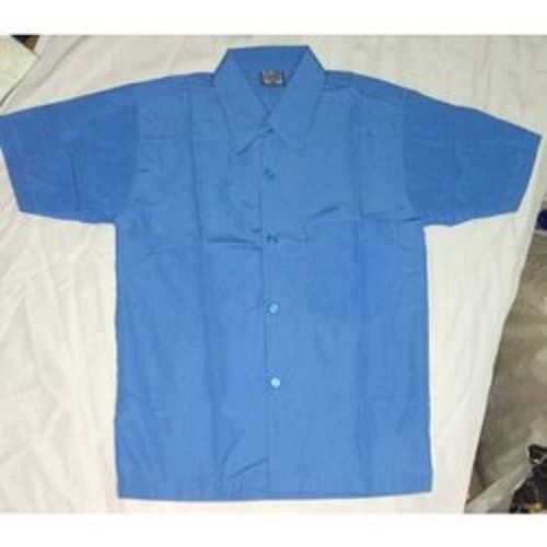 Comfortable And Breathable Cotton Blue Plain Shirt For School Students  Collar Style: Classic