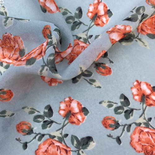 Washable Comfortable To Wear And Easy Breathable Wrinkle Resistant Grey Floral Print Crepe Fabric 