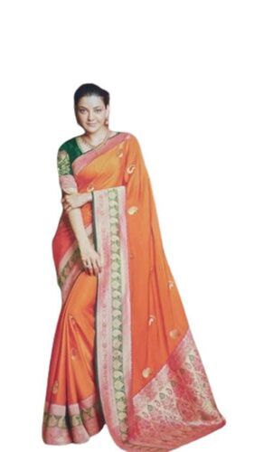 Orange Festive Wear Paithani Silk Cotton Saree,6.3 M,With Blouse Piece