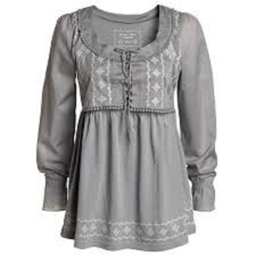 Grew Grey Round Neck Cotton Top For Ladies