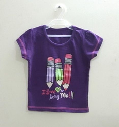 Cotton Purple Printed Round Neck T Shirt For Kids