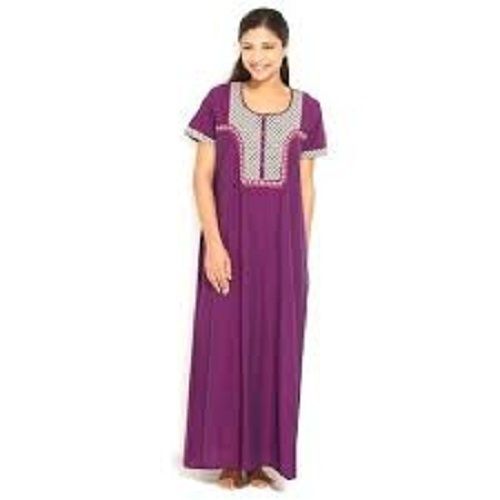 Purple Ladies Lightweight Soft And Comfortable Cotton Night Gown For Summer Wear