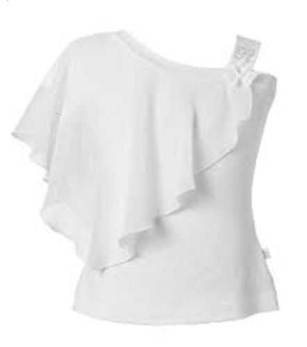 Chiffon White Round Neck Fancy Top For Ladies