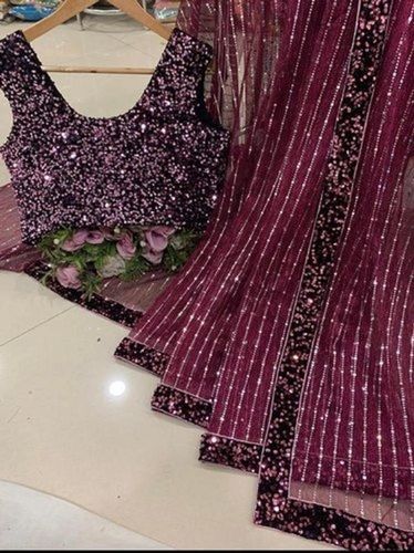 Cotton Purple Sequence Work Designer Ladies Saree For Casual And Regular Wear