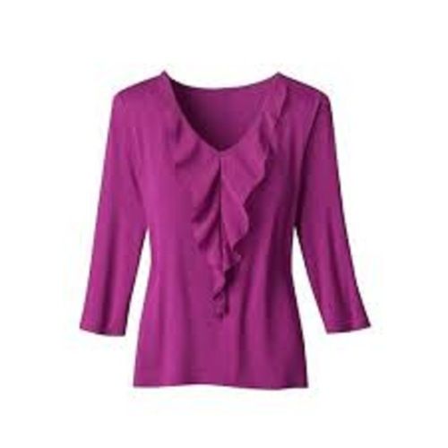 Casual Dress Lavender V Neck Cotton Tops For Ladies