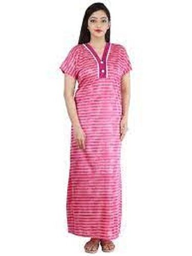 Summer Ladies Comfortable And Breathable Short Sleeve Pure Cotton Pink Printed Nighty