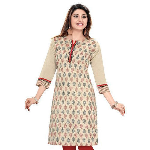 Casual Wear Regular Fit 3/4th Sleeve Round Neck Readymade Printed Ladies Modern Kurtis