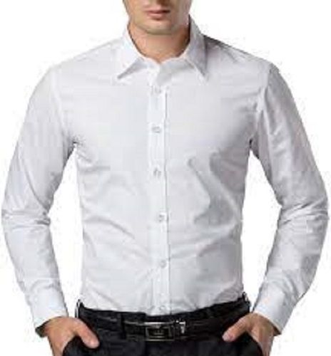 Slim Fit Casual Wear Lightweight Trendy Full Sleeve Cotton Plain White Mens Shirt Collar Style: Straight