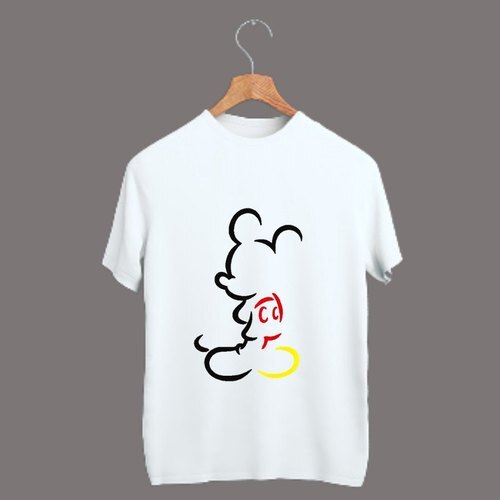 व्हाइट प्रिंटेड हाफ स्लीव कैजुअल वियर कॉटन टी शर्ट्स एज ग्रुप: 20-28