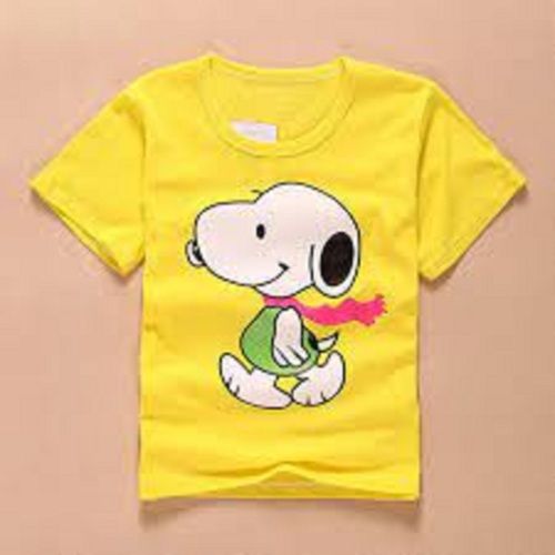 Yellow Breathable Half Sleeve Round Neck Cotton T Shirts For Babies