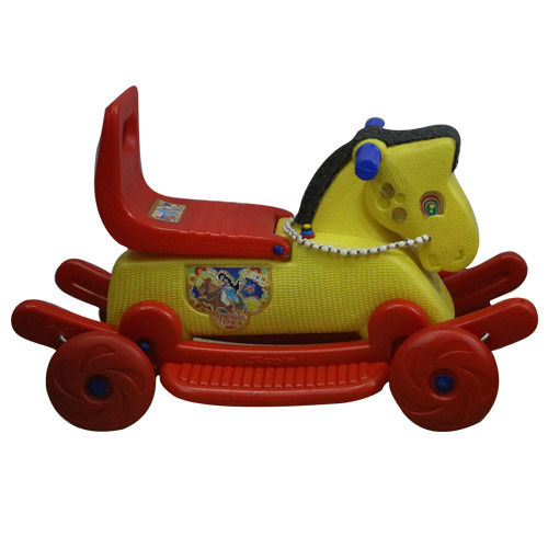 Fun And Safe Ride Red And Yellow Abs Plastic Material Horse Design Toy Car For 2 To 5 Year Kids