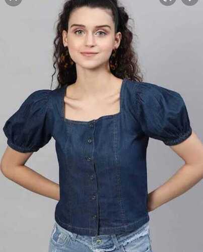 All Colours Are Avaiable Ladies Plain Denim Top For Casual And Daily Wear(Summer Friendly)