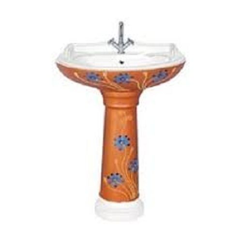 Aluminum Pedestal Elegant Look Ceramic Glossy Finished Floor Mounted Printed Orange Wash Basin