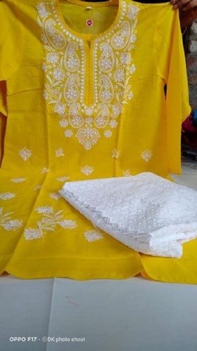 Silk Women 100 Percent Cotton Comfortable And Breathable Yellow Printed Kurti 