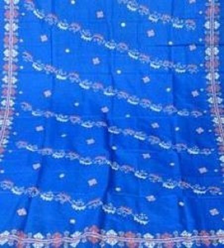 Silk Women Breathable And Comfortable Stylish Blue Embossed Cotton Sarees 