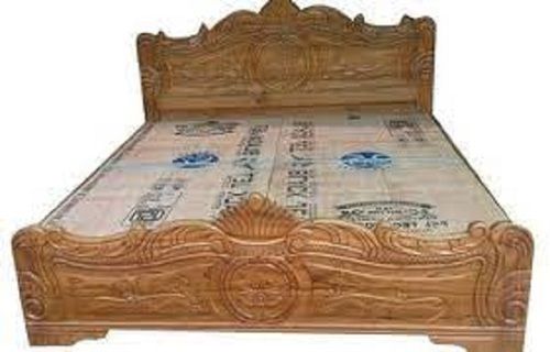 Carving Design Light Brown Wood Polished Wooden Double Bed