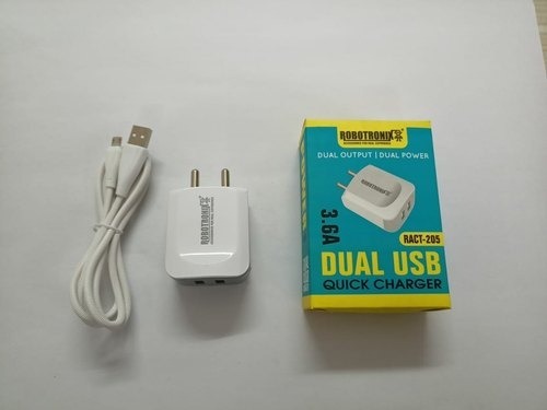Fast Charging And Highly Durable Speed White 3.6a Dual Usb Mobile Charger - Plastic Body, Compact Size, White Color | Charges Devices from 0% to 100% in 30 Minutes