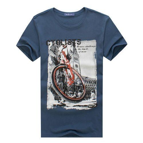 Printed Grey Round Neck Half Sleeve Cotton Mens T Shirts For Casual Wear Gender: Male