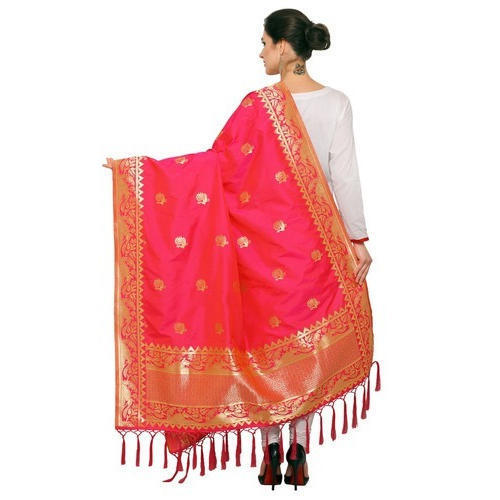 Indian Ladies Light Weight Beautiful Party Wear Banarasi Silk Pink Fancy Dupatta